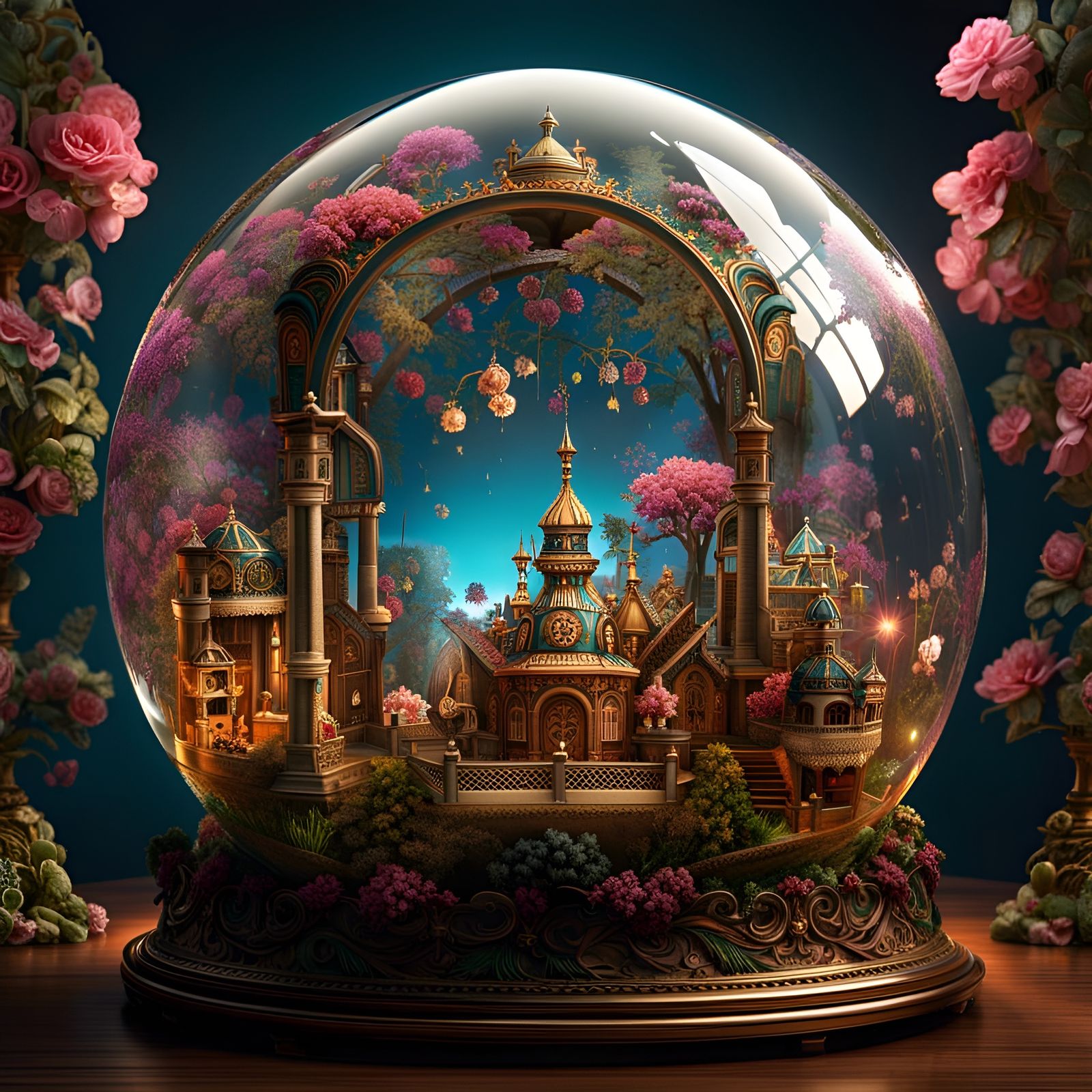 Whimsical World Inside a Glass Sphere