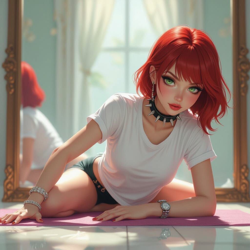 Redhead in Wet T-shirt: Dynamic Lighting and Ornate Details
