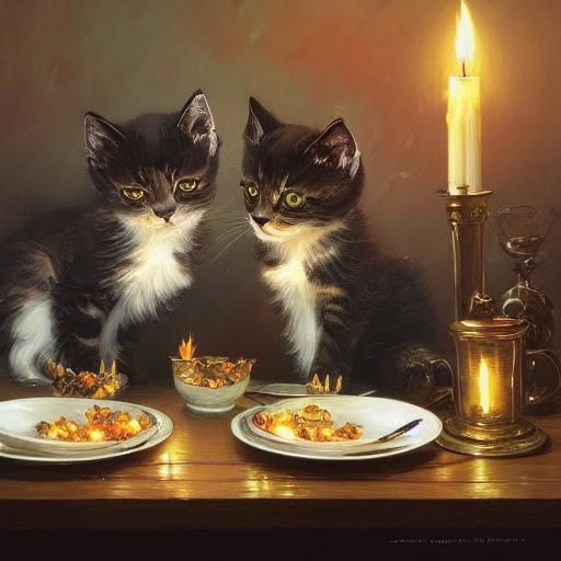 Kittens' Candlelight Dinner: Hyperdetailed Digital Portrait