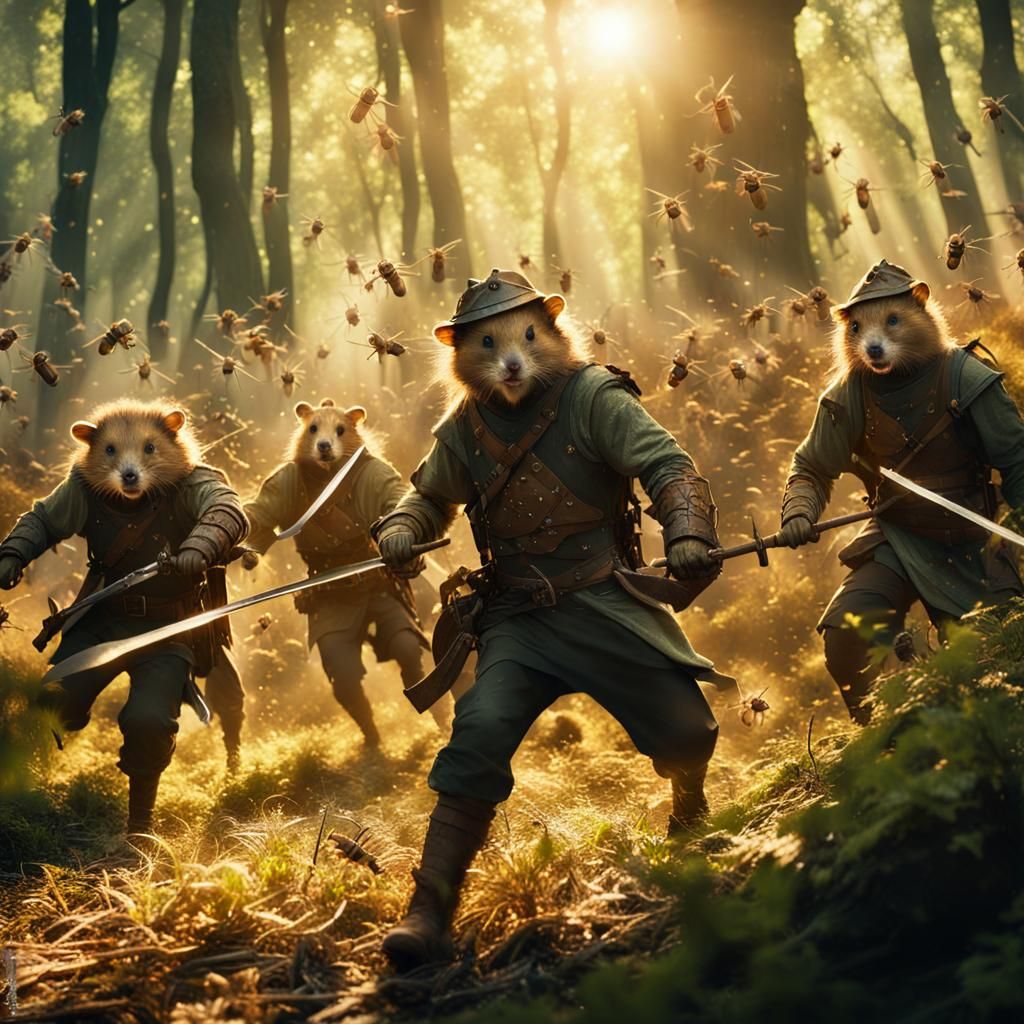 Fantasy Forest Ambush: Rangers vs Bandits in Golden Light