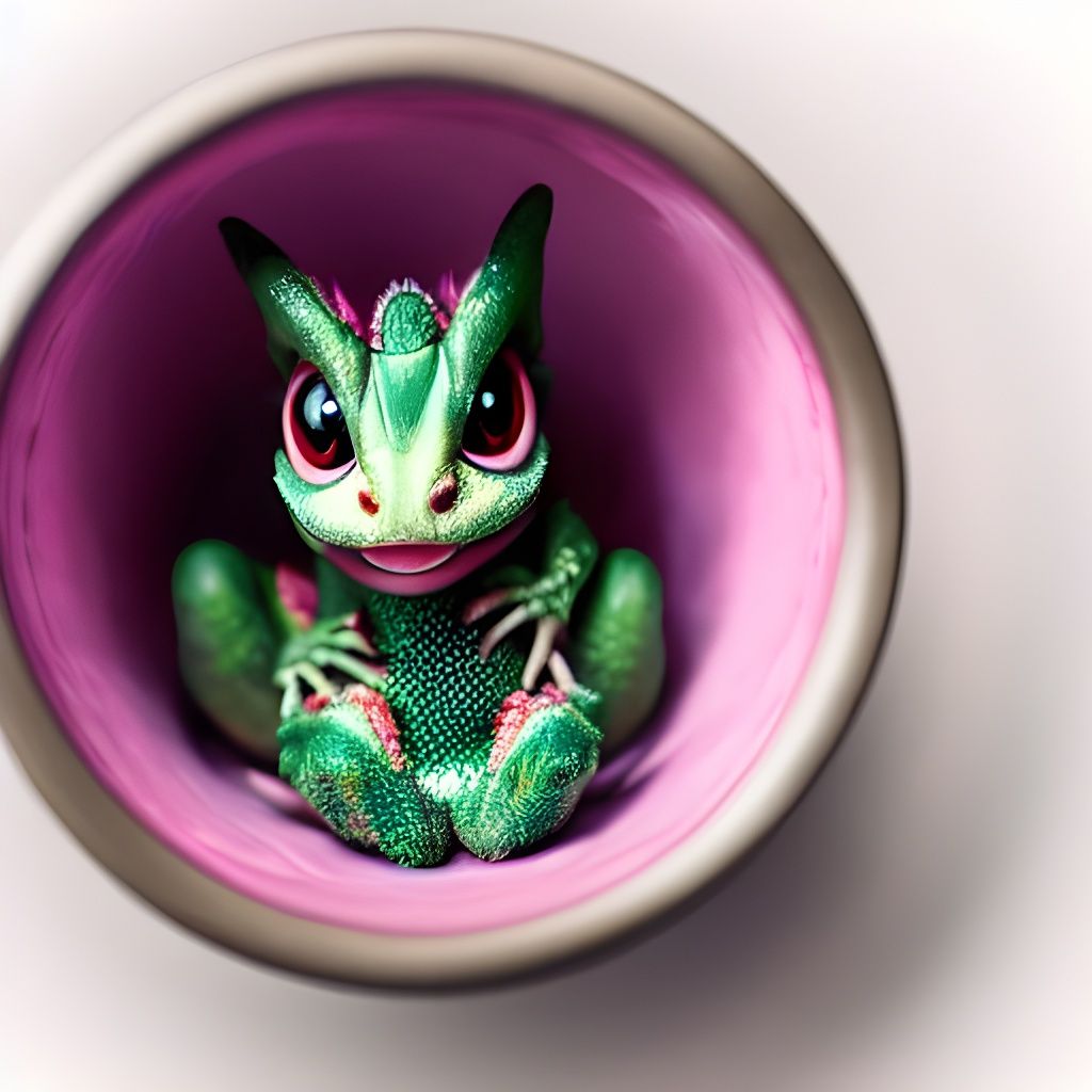 Cute Baby Dragon Inside a Cup, Professional Photo