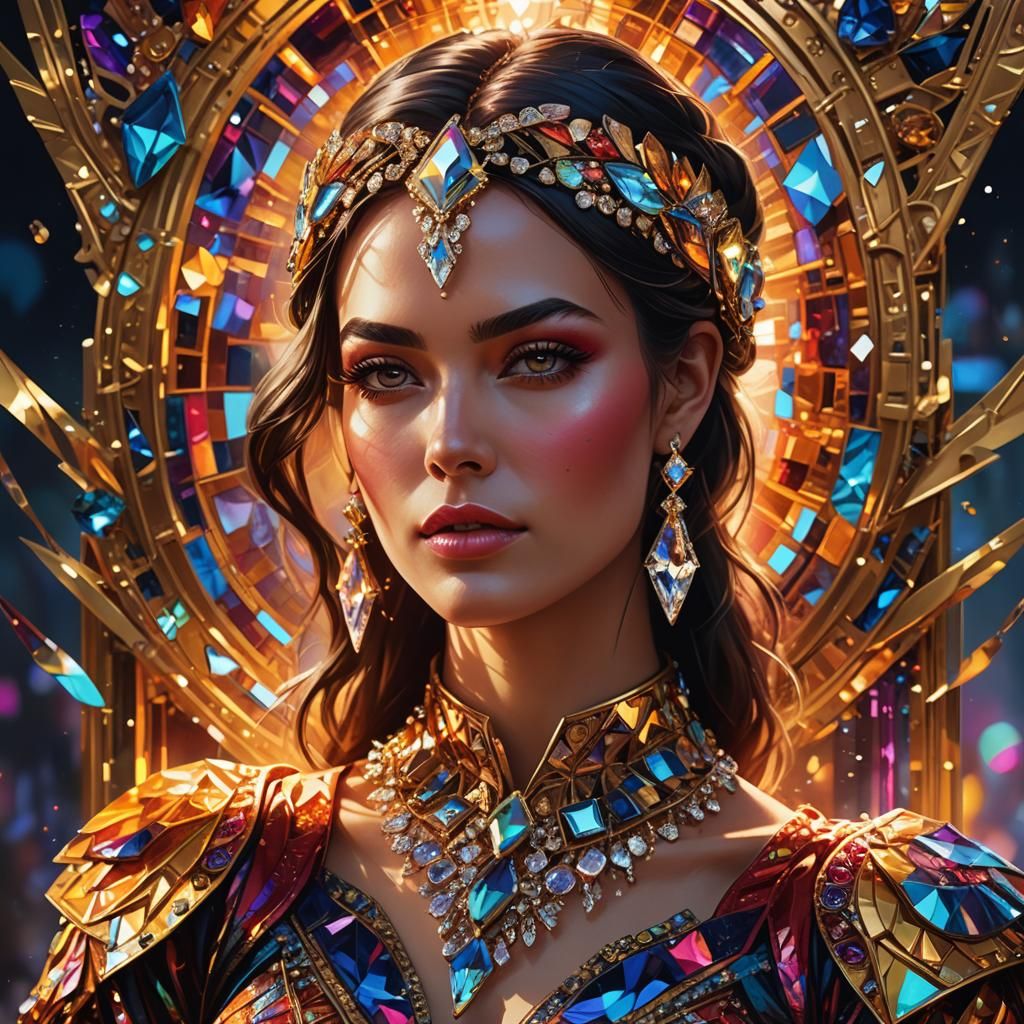 Woman in Crystal Jewelry: Hyperrealistic Digital Portrait
