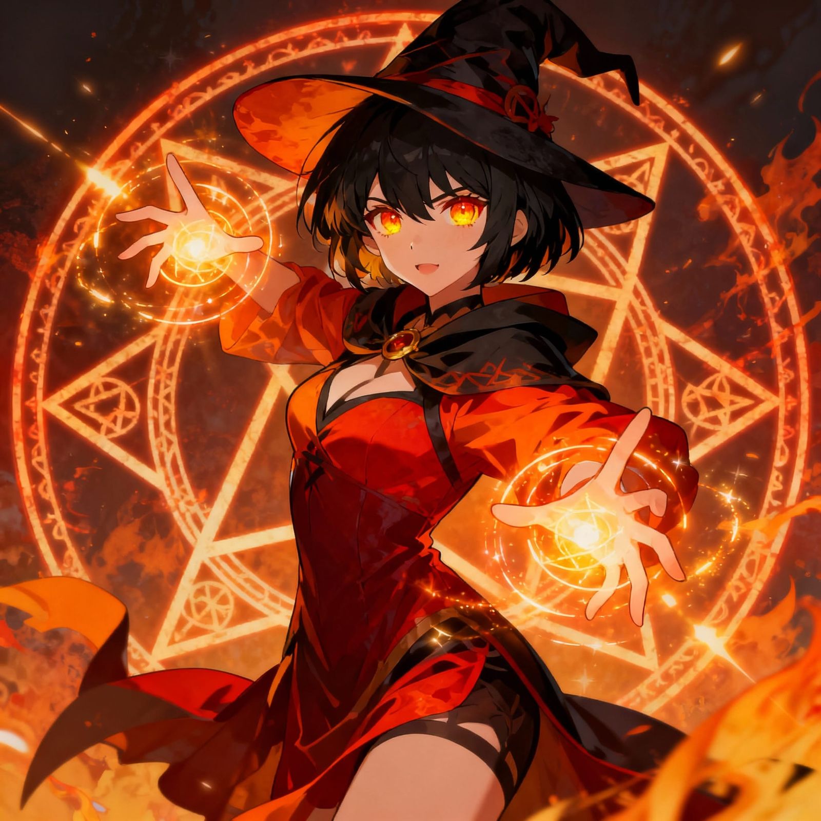 Anime Witch Casting Fiery Magic