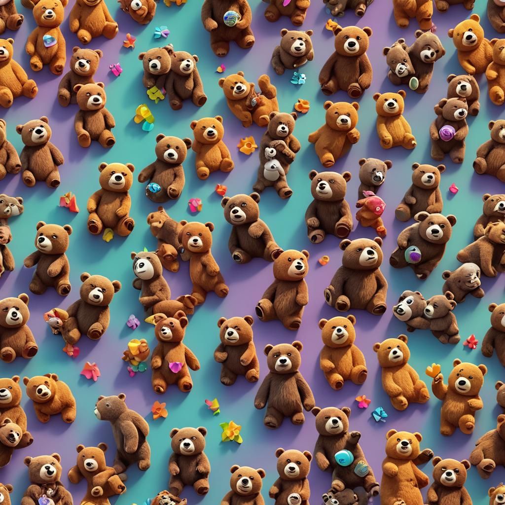 Cute Bears Animals in 3D Digital Art Style