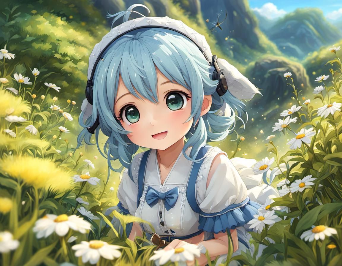 Adorable Anime Girl Enjoying Summer Night, Hyperrealistic Di...