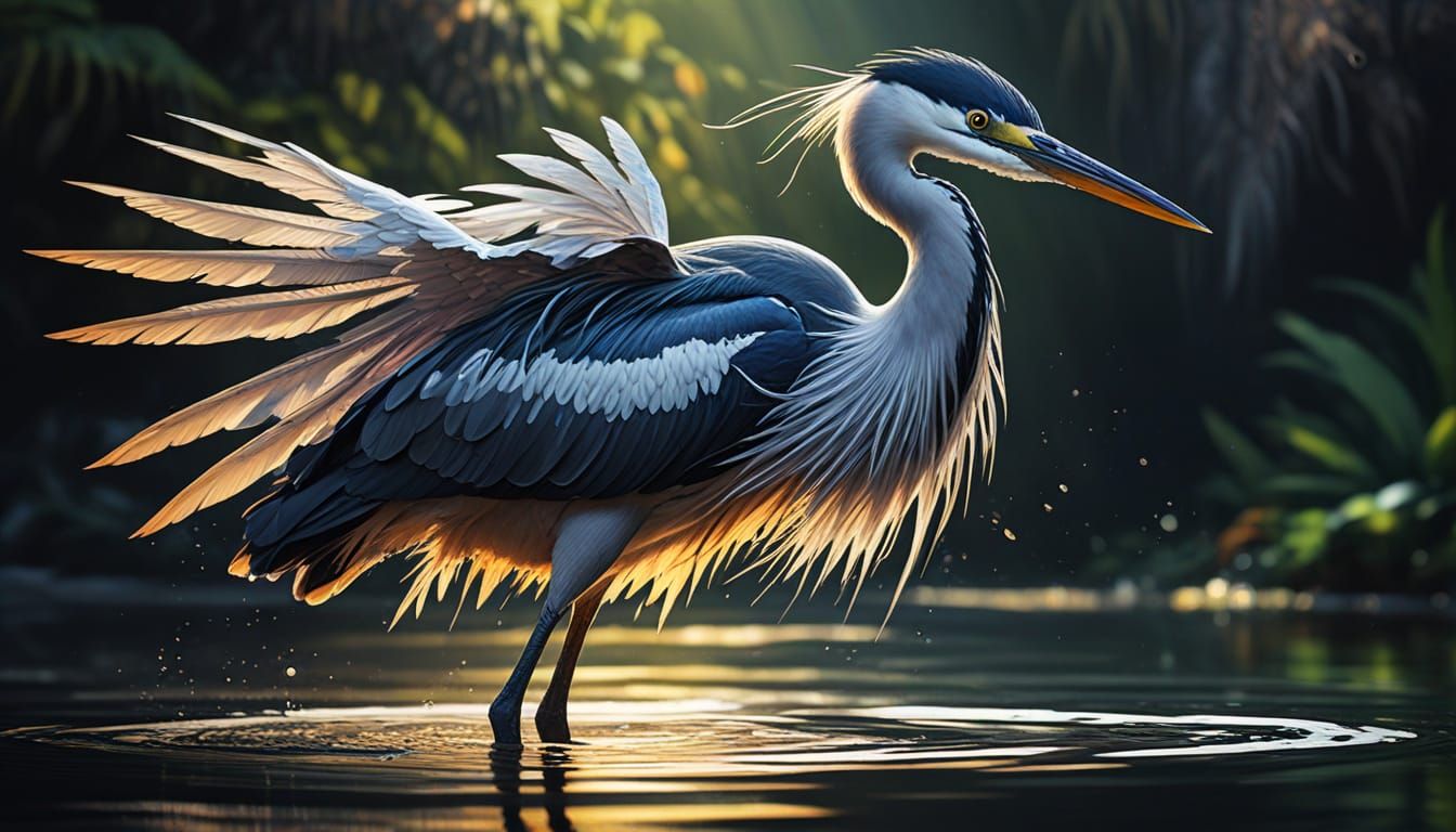 White-Necked Heron in Vibrant Hyperrealistic Style