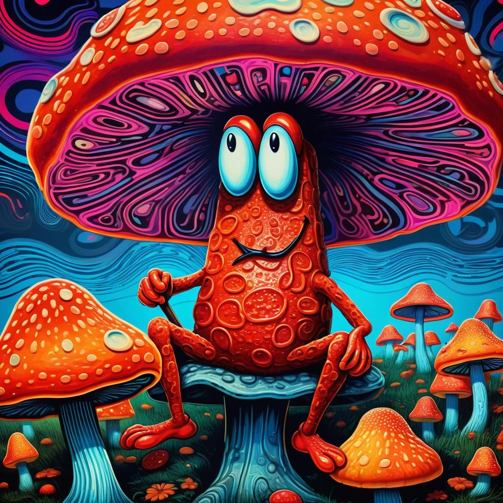 Surrealist Pop Art: Pepperoni on Psychedelic Mushroom