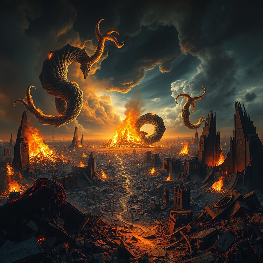 Post-Apocalyptic Wasteland Reborn in Cosmic Flames