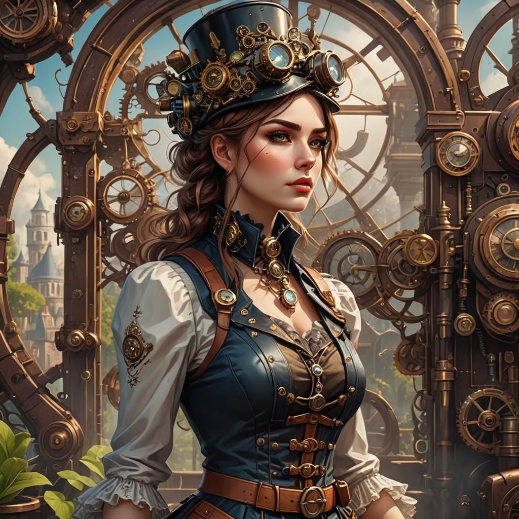 Steampunk Spring: A Cartoon Portrait in Digital Illustration