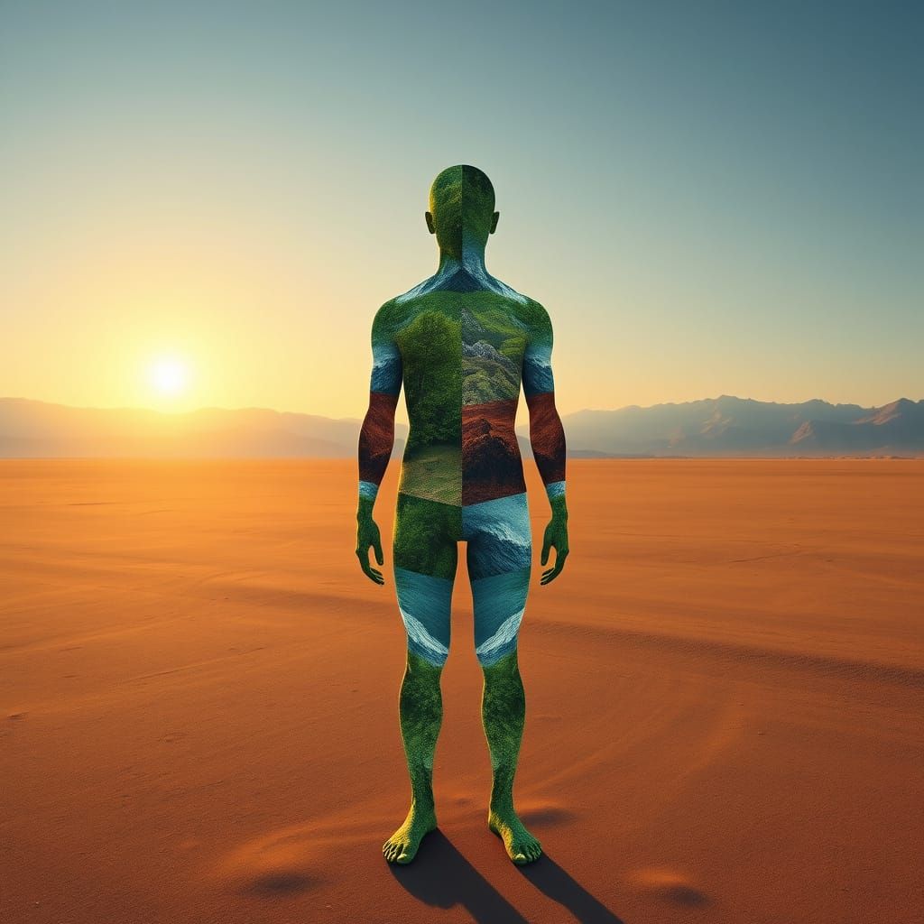 Fractal Human Figure Reflecting Nature's Harmony