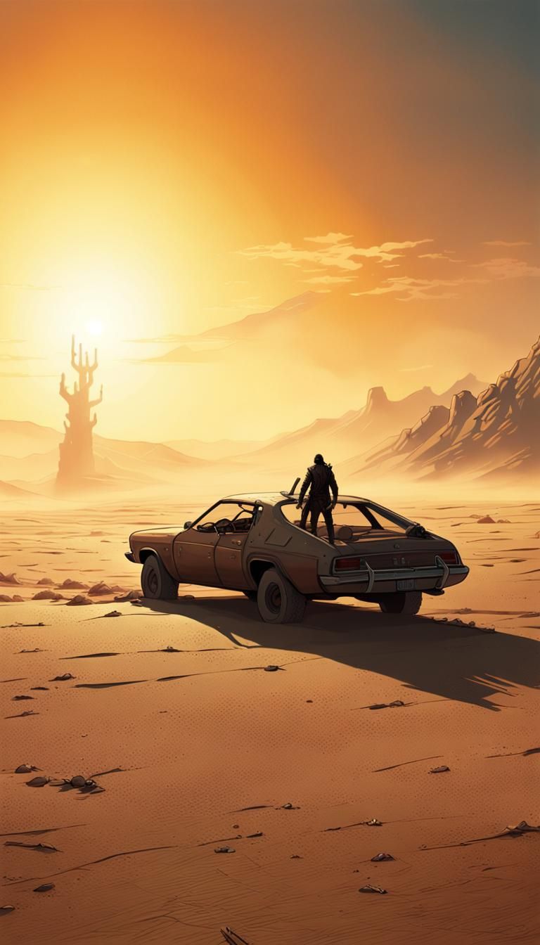 Post-Apocalyptic Desert Battle in Moebius Style