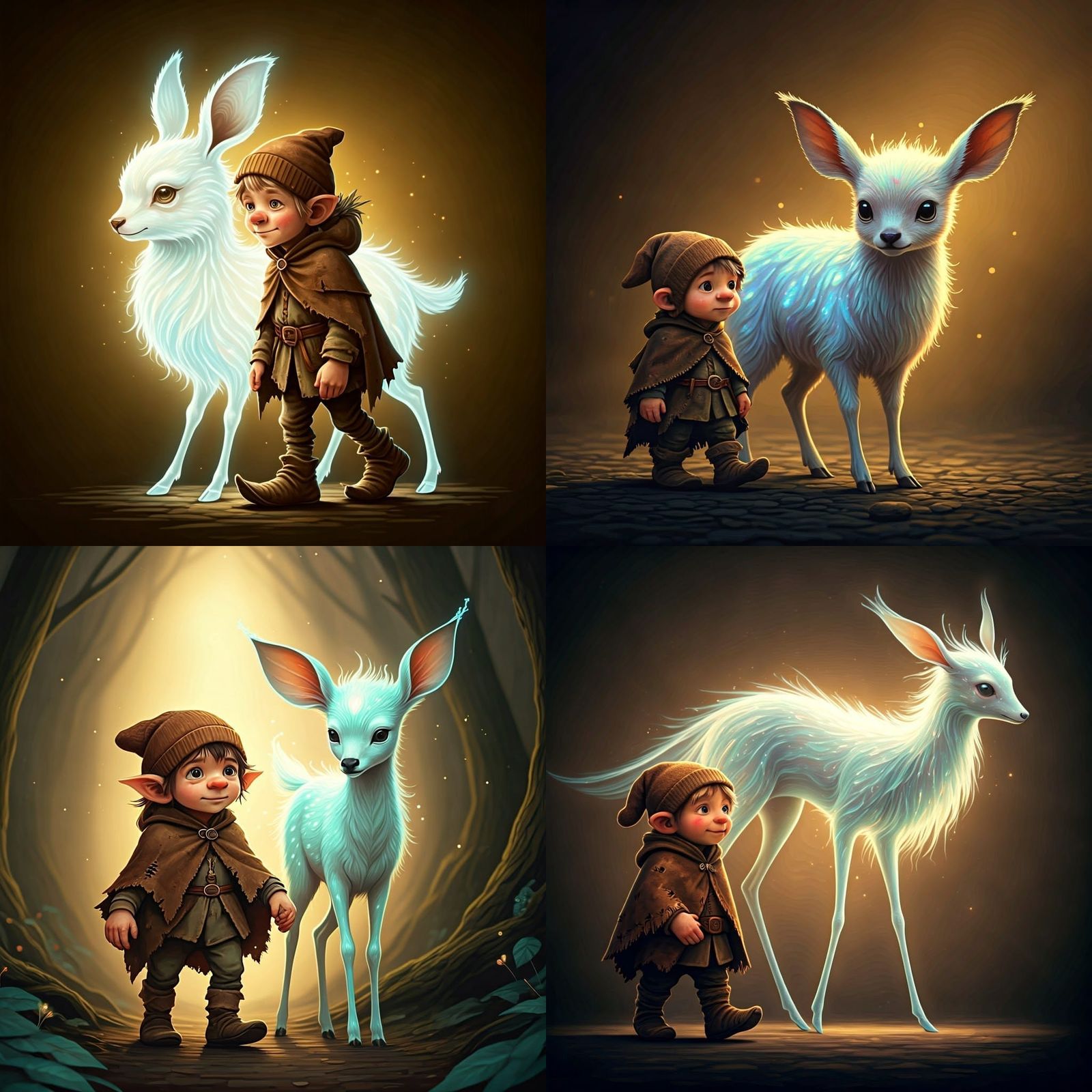 Gnome and Ethereal Deer Explore Enchanted Forest in Whimsica...