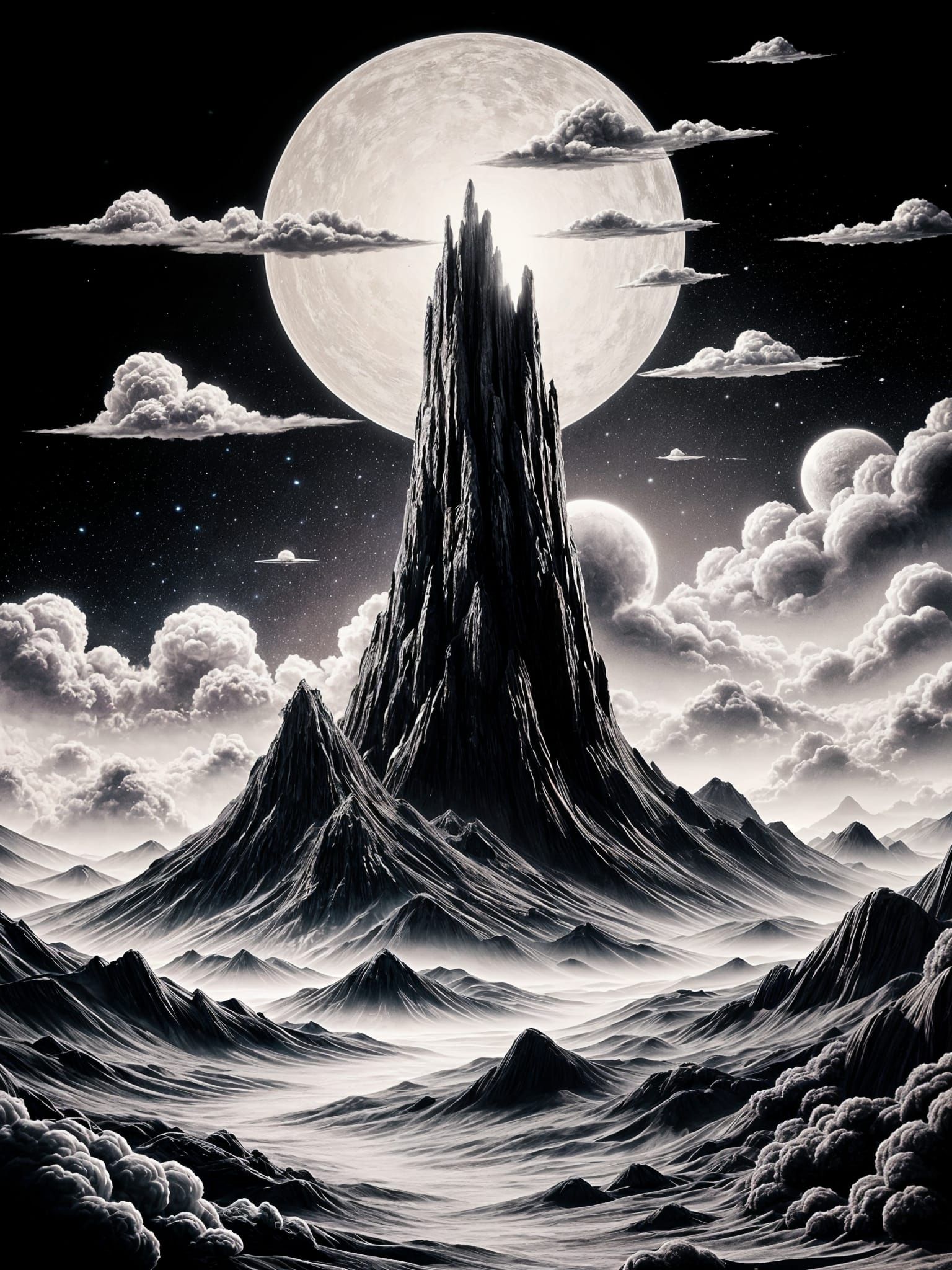 Retro-Futuristic Black Monolith on Desert Planet