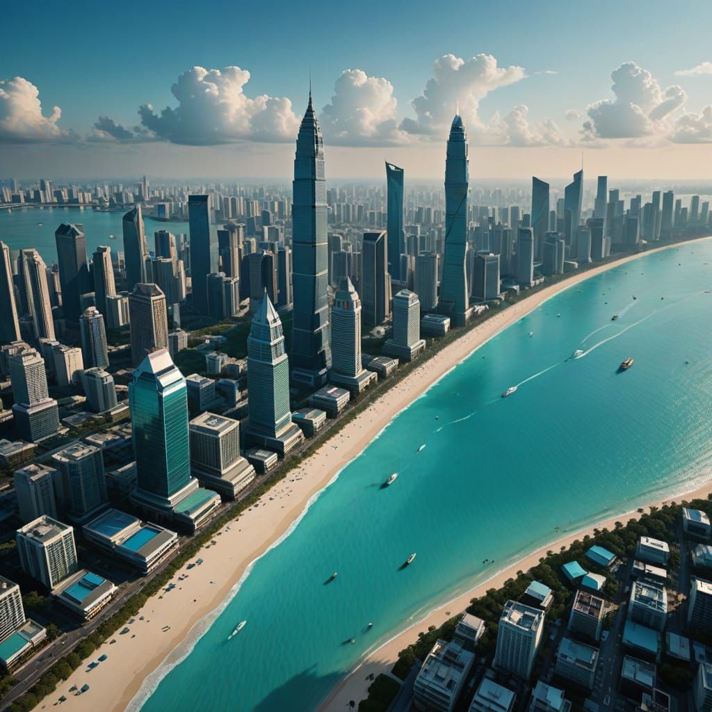 Thai Beachside Metropolis in Vibrant Anime Style