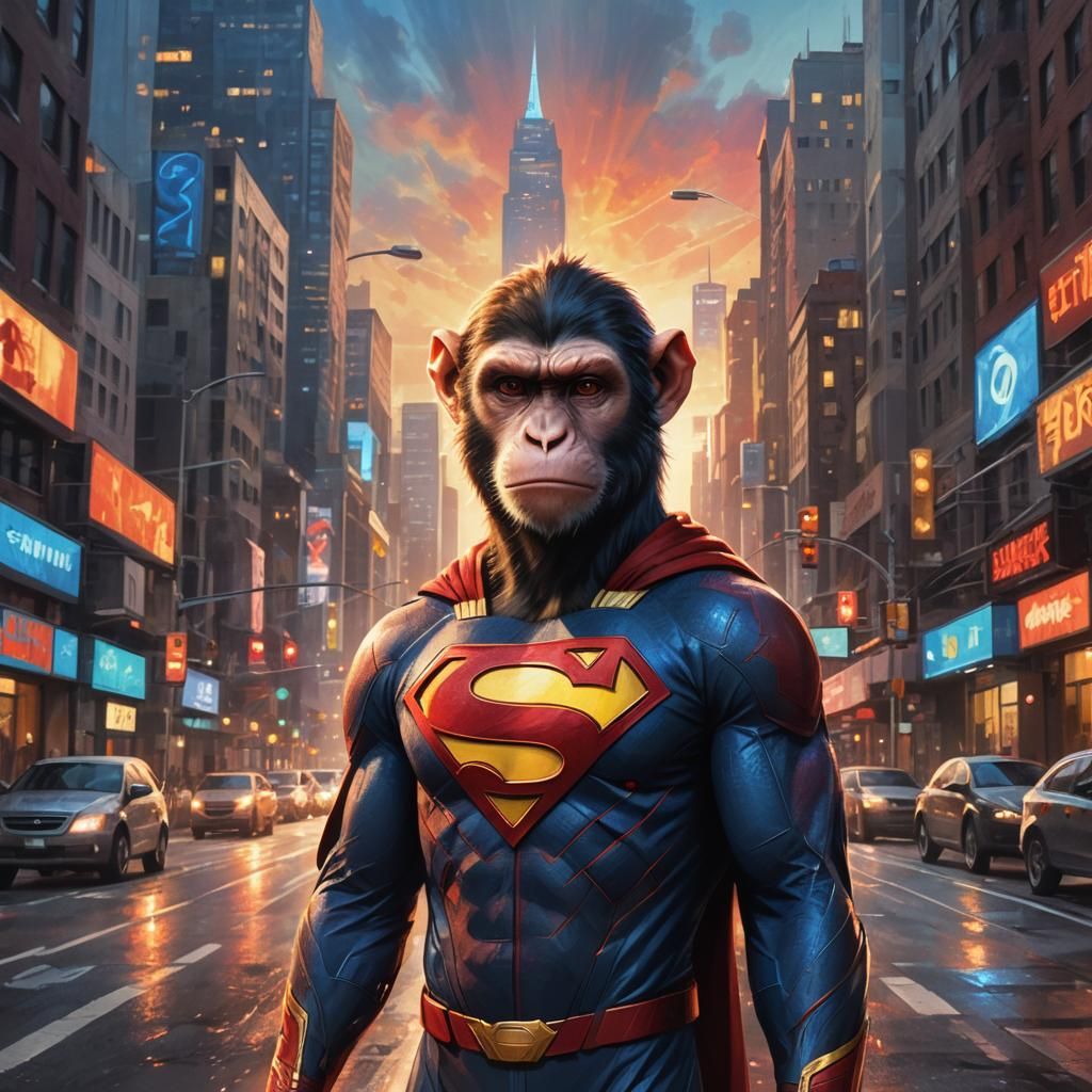 Monkey Superman: Vibrant Digital Concept Art