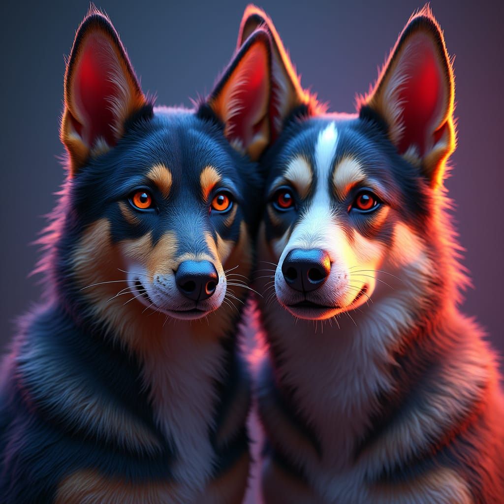 Hyper-Realistic Portrait of Cat and Dog in Ornate Style