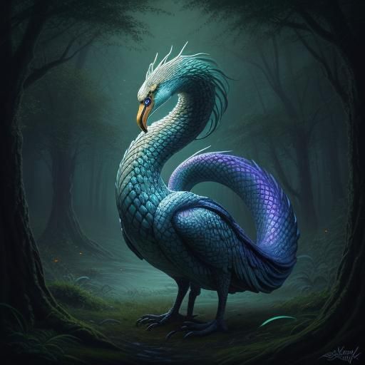 Majestic Snake-Swan Hybrid in Dreamlike Oil Painting