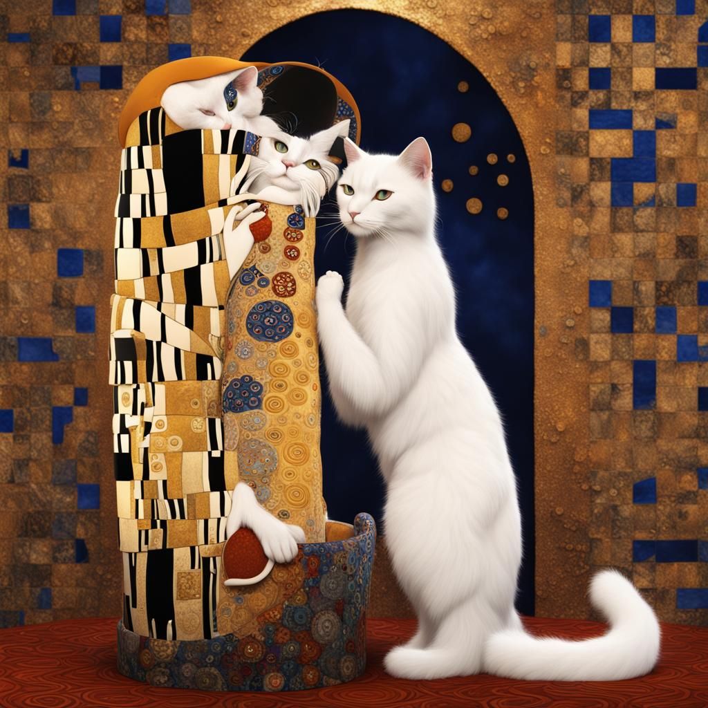 Cats Recreate Klimt's The Kiss: Detailed Matte Painting
