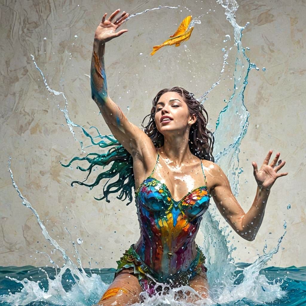Cosmic Mermaid Swimming in Painted Sea