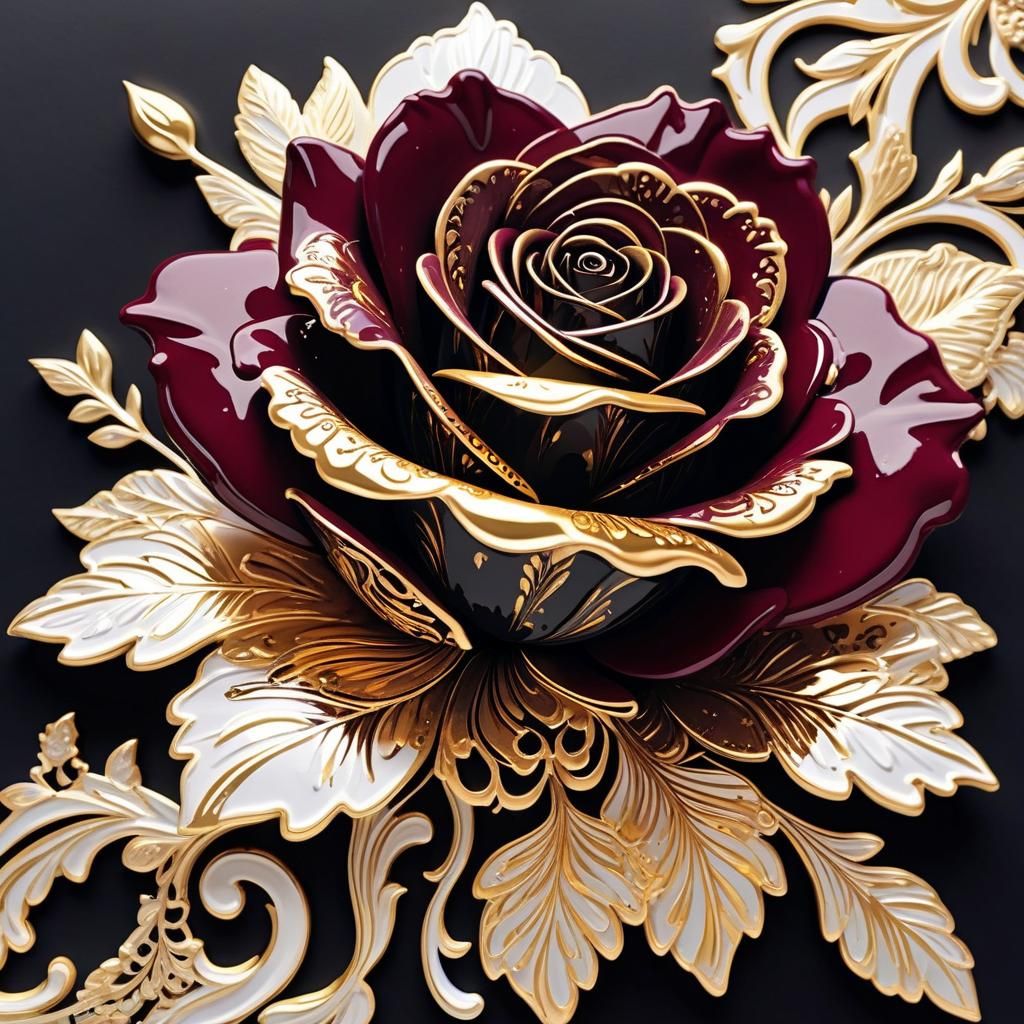 High Contrast Rose with Burgundy Sunburst
