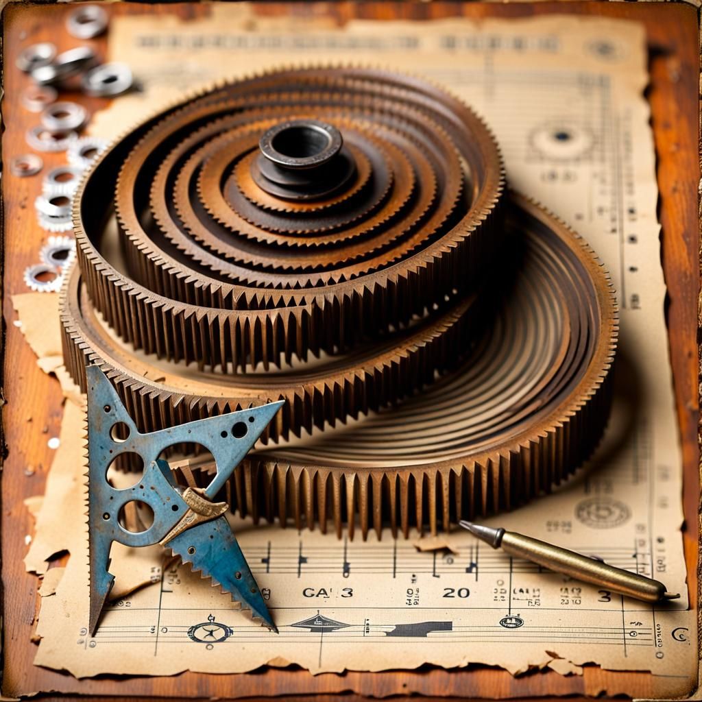Architect's Tools and Rusty Metal Still Life