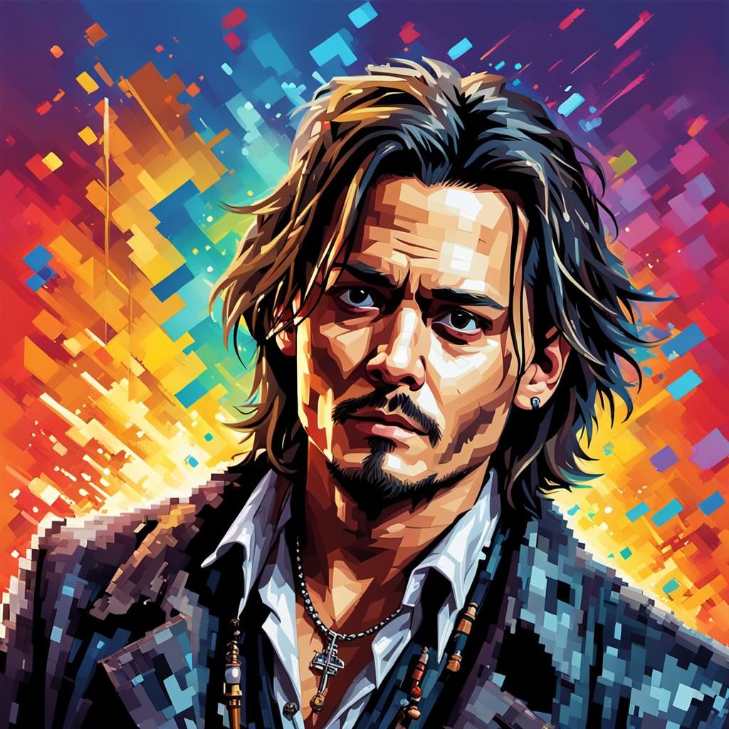 Pixelated Johnny Depp Hyperrealistic Video Game Art