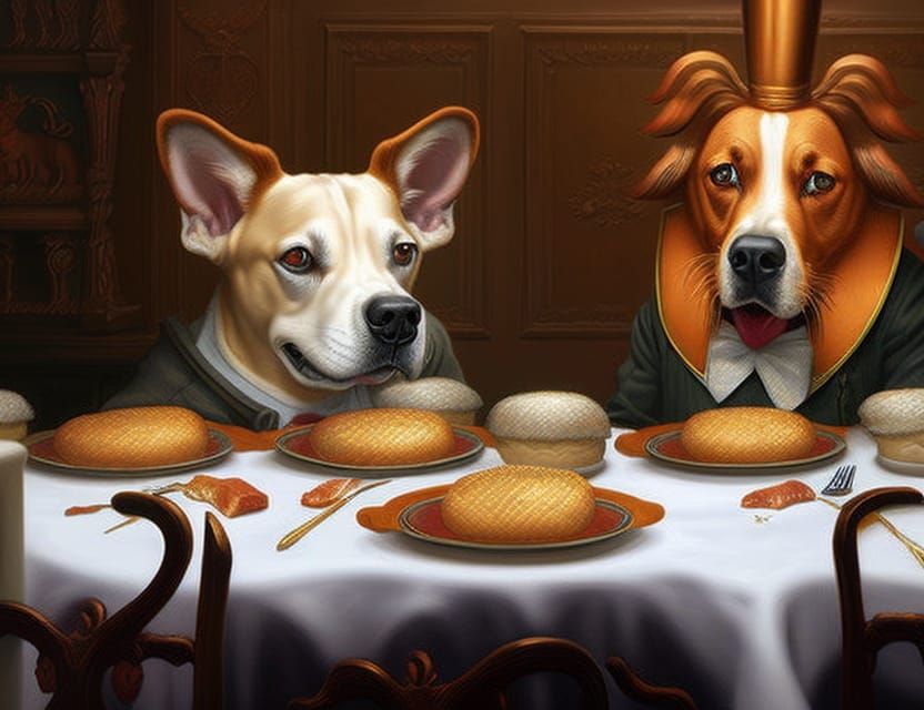 Dogs eating breakfast