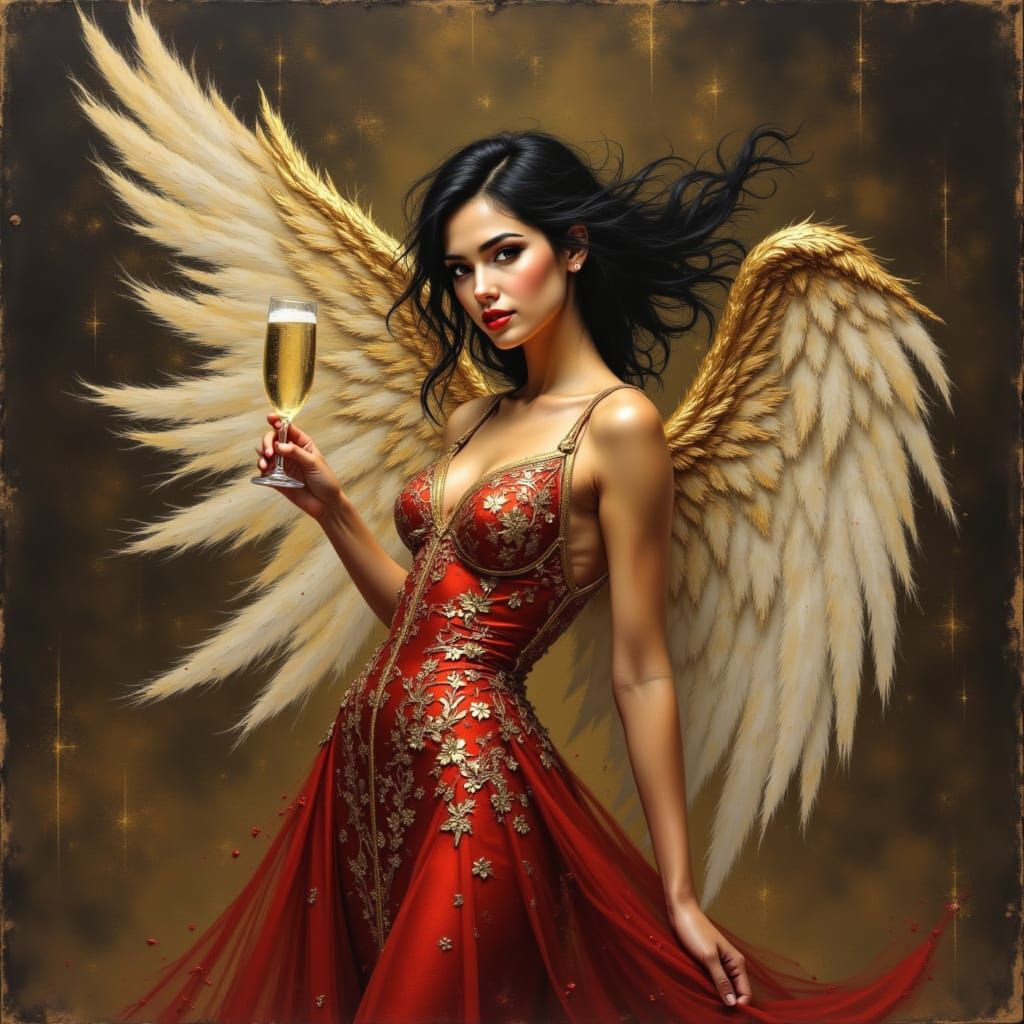 Angel in Ancient Gold Luxury Evening Gown