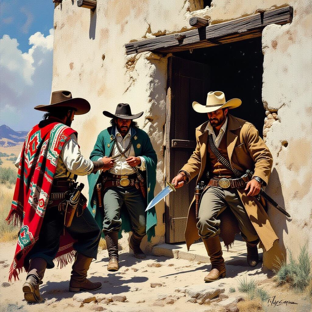 Mexican Standoff in Gritty Western Art Style