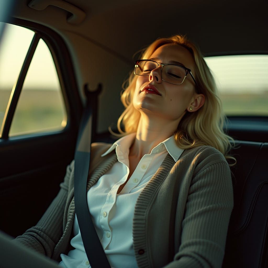Woman in Contemplation, Car Interior, 35mm Film Grain