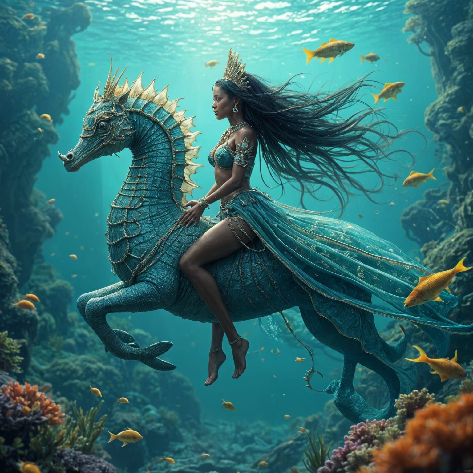Majestic Black Water Queen Reigns Over Vibrant Underwater Re...