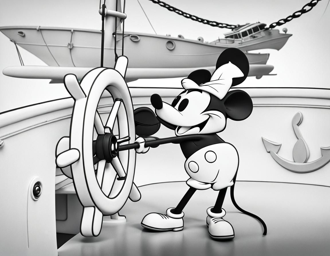 Cartoon Mouse Steers Boat: Pixar-Style 3D Art