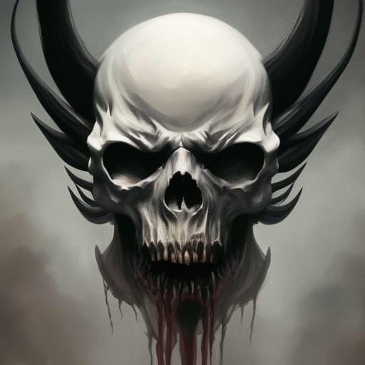 Eldritch Demonic Skull with Horns in Gothic Style