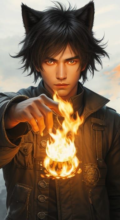 Shadow Wolf Boy Projecting Flames