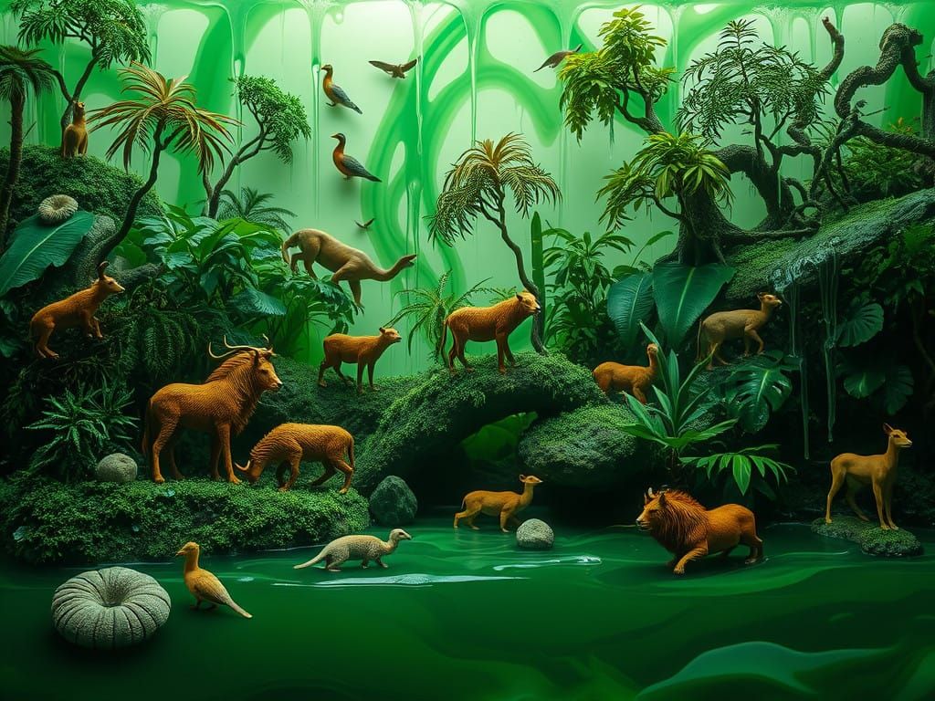 Vibrant Liquid Jungle Teeming with Life and Color