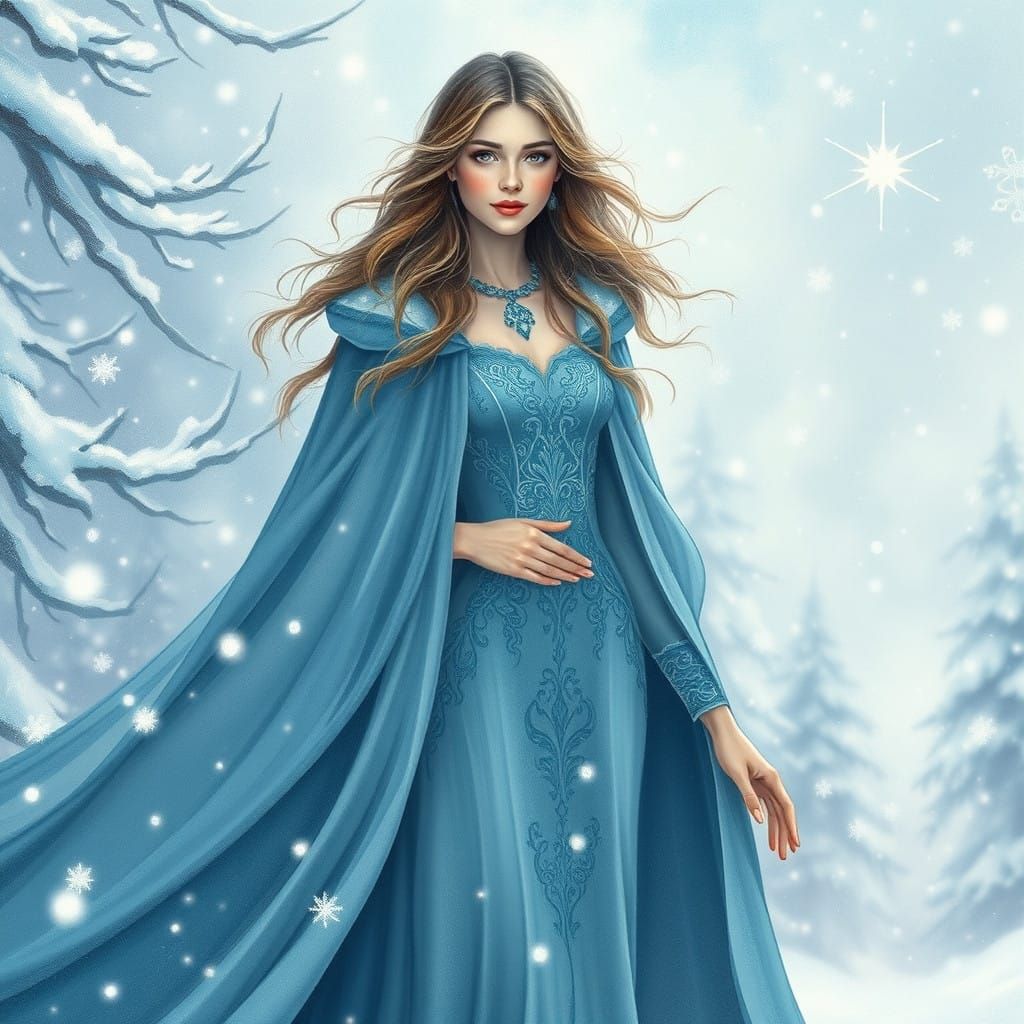 Ethereal Winter Enchantress in Whimsical Blue Attire
