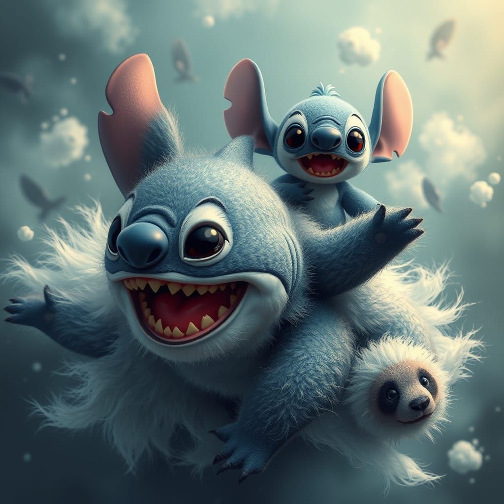 Shark Panda Hybrid with Stitch in Digital Art