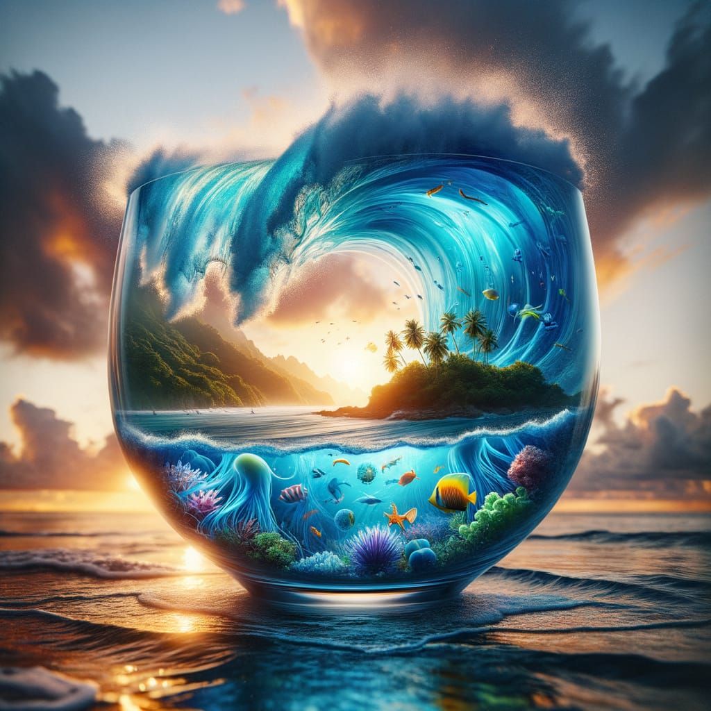 Ocean Chalice with Tropical Island and Wave