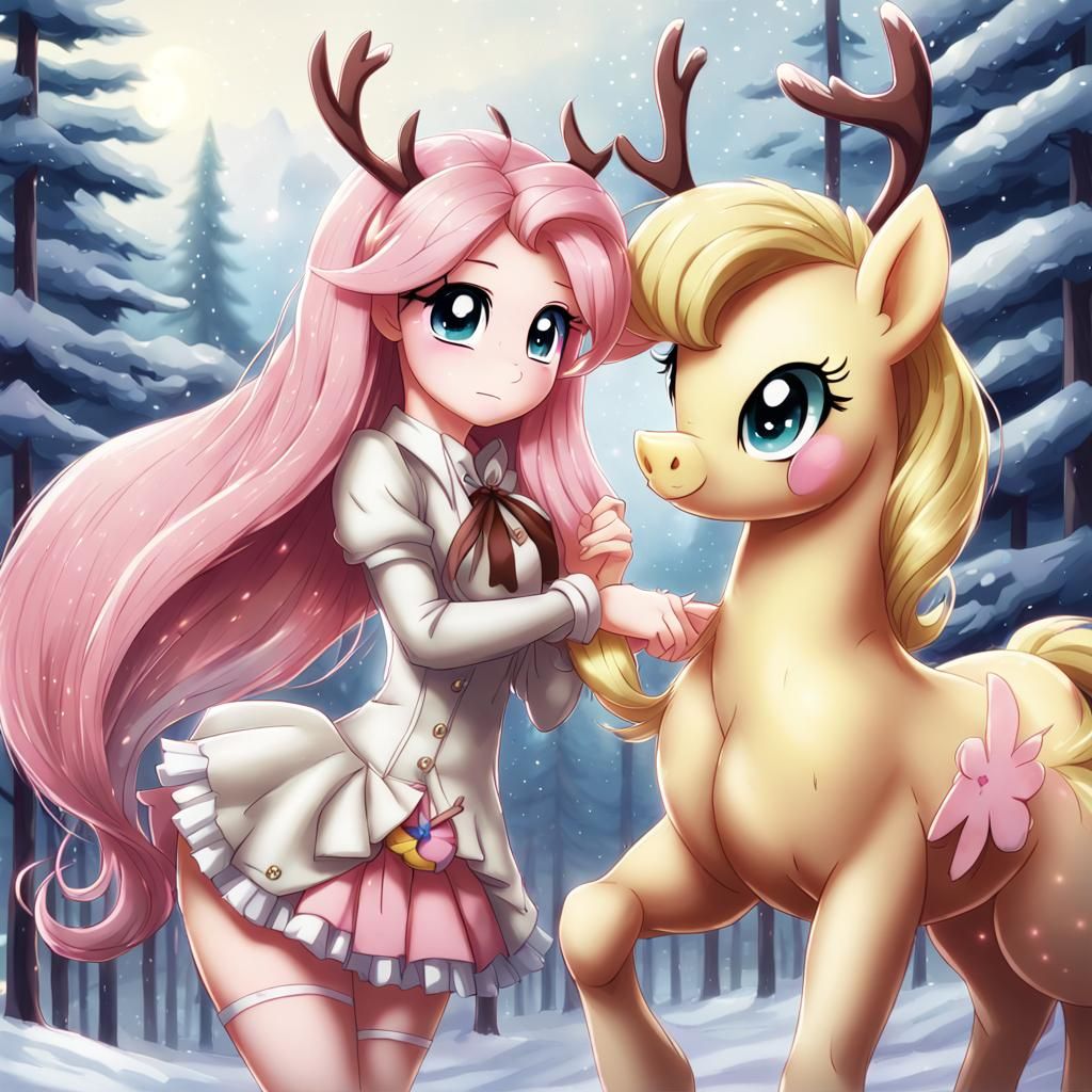 Raindeer and Fluttershy in Anime Style