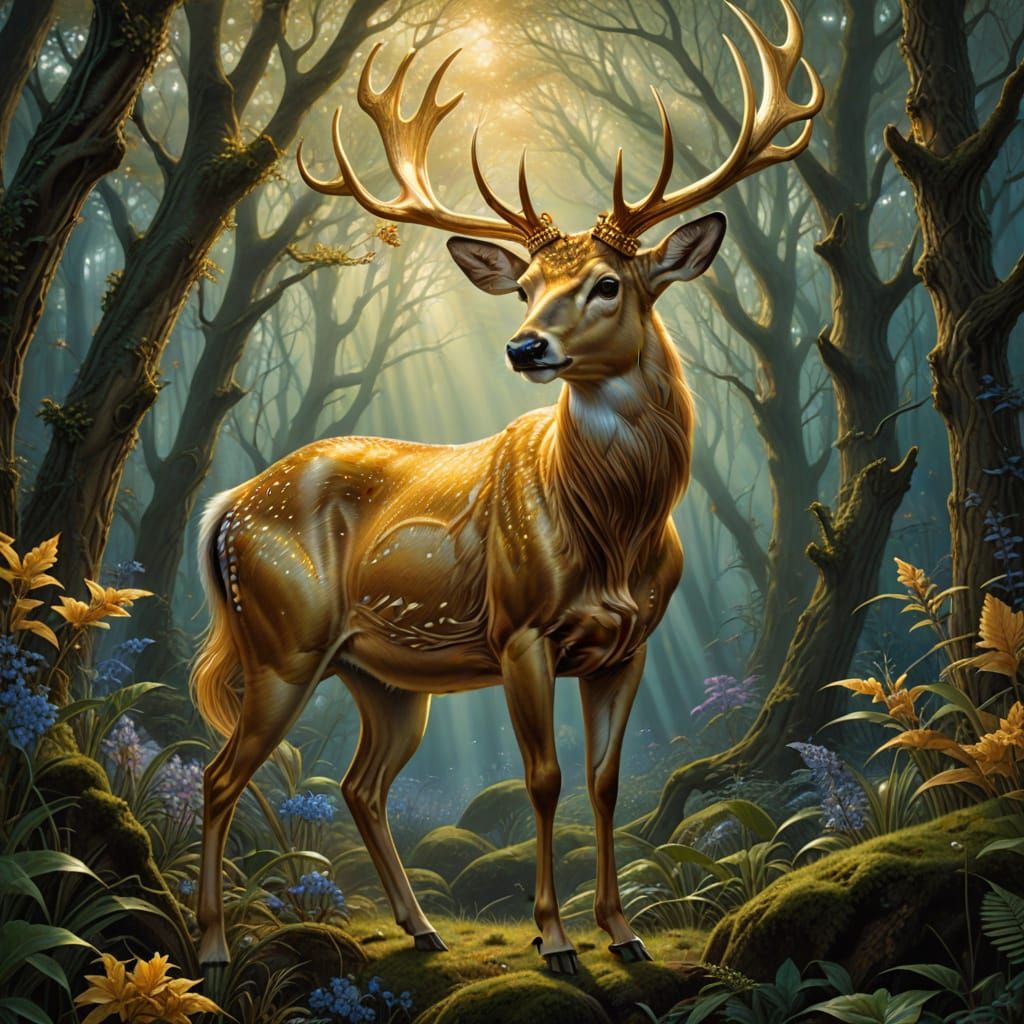 The Golden Hind: Hyperrealistic Mythological Deer