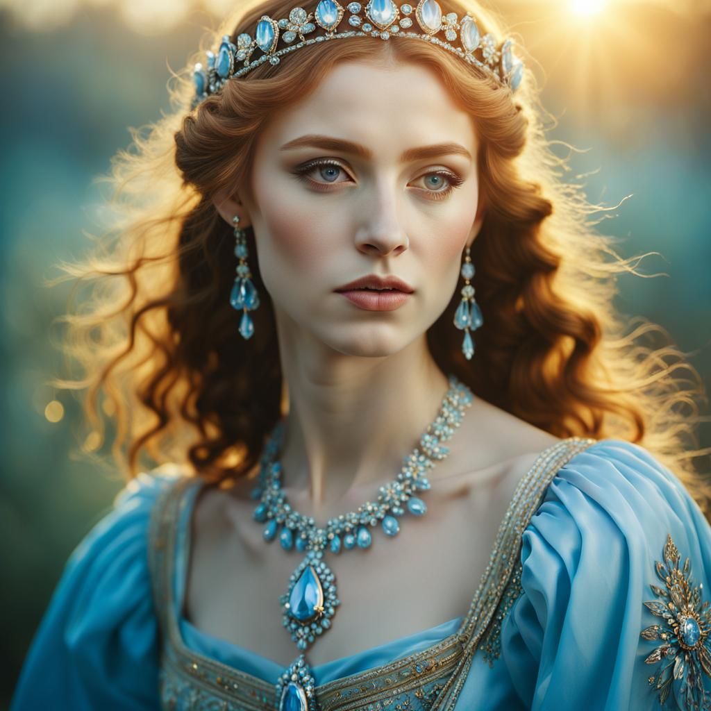 Romantic Portrait of Russian Princess in Pre-Raphaelite Styl...