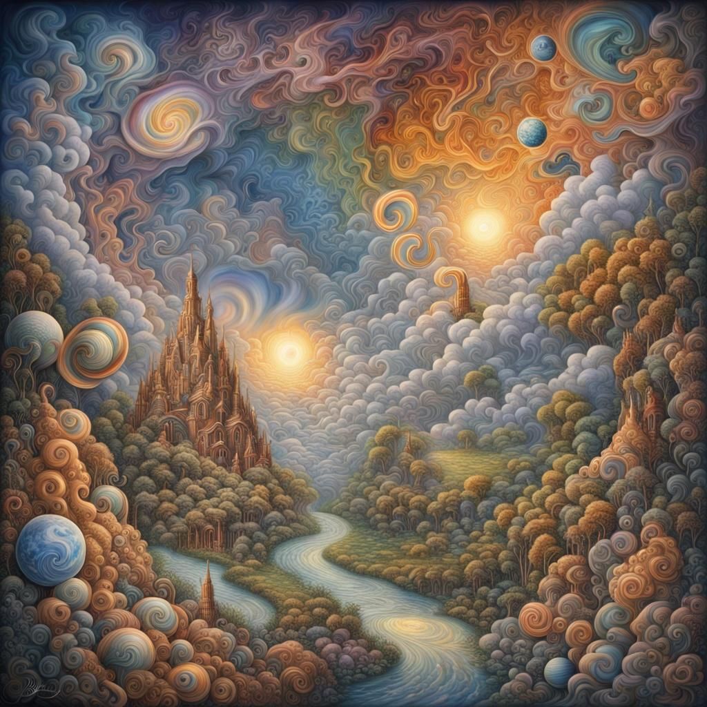 Colorful Spirals and Storms Painting in Wall Style