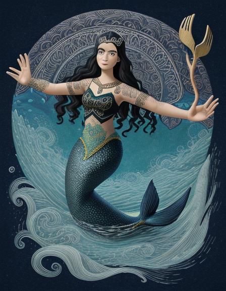 Sami Mermaid with Seal, Salmon, and River God