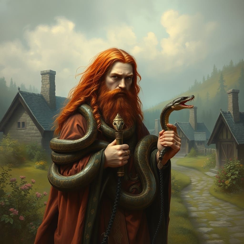 Irish Druid Priest with Snakes in Ethereal Fantasy Style