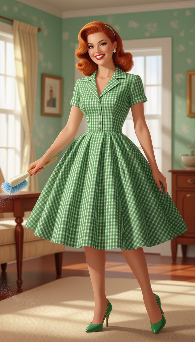 Redhead Housewife in 1950s Home, Hyperrealistic Art