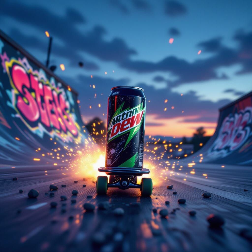 Mountain Dew Can Skates in Sci-Fi Scene