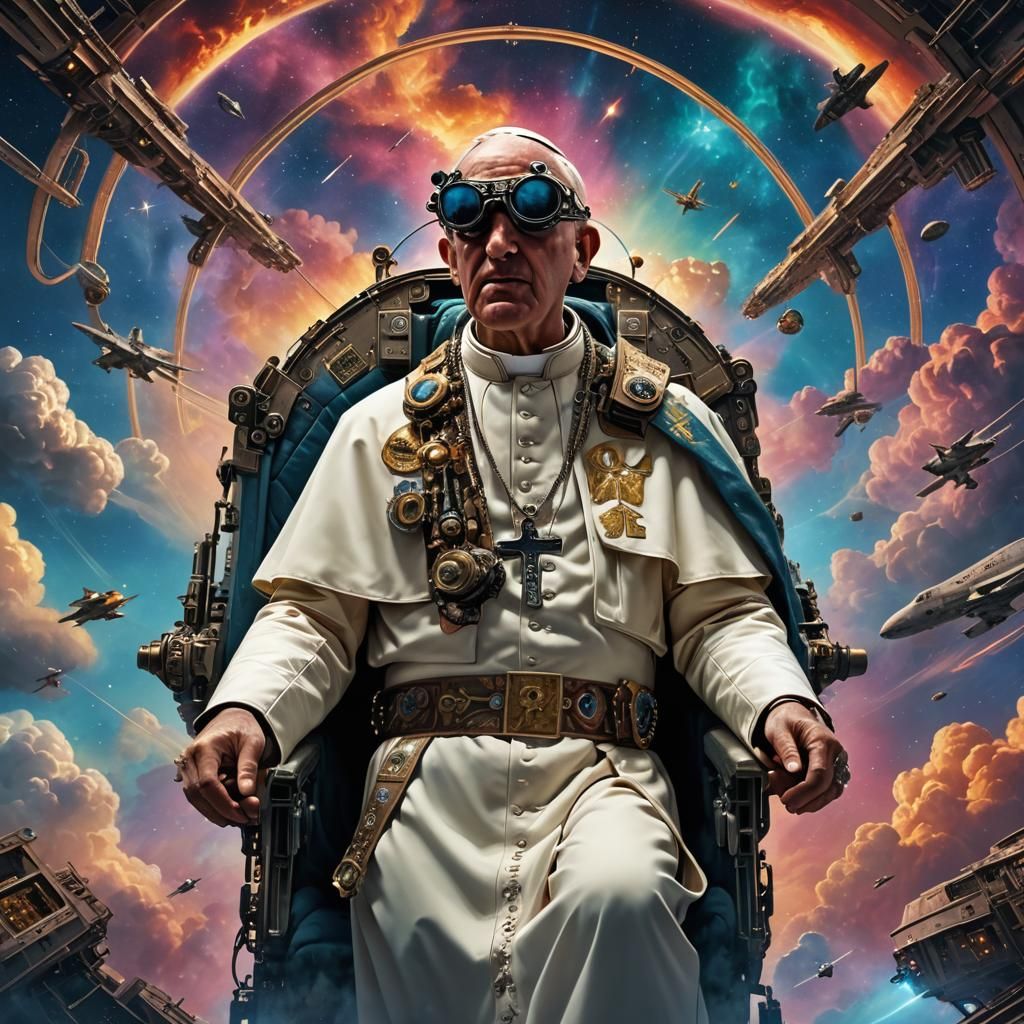 Pope Piloting B17 Bomber in Sci-Fi Sky