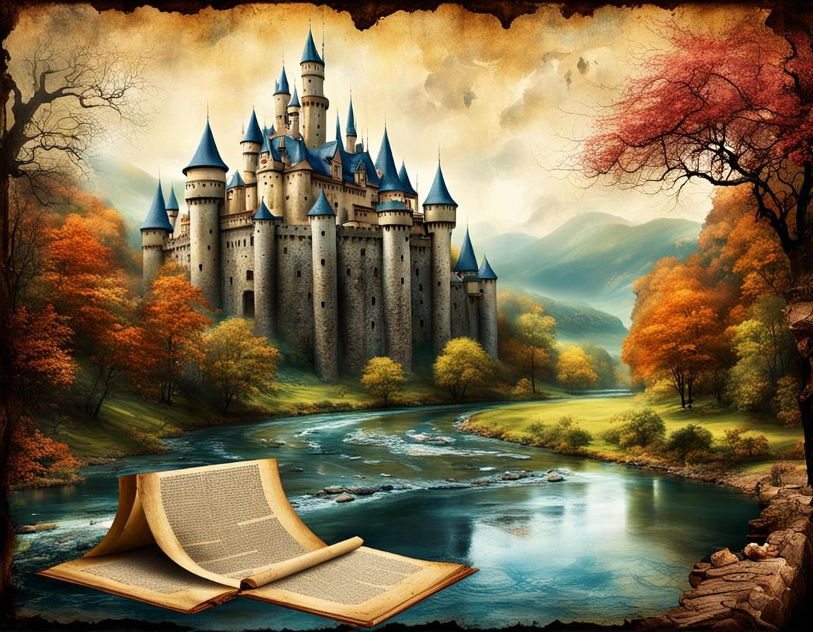Castle on Parchment in a Vintage Style