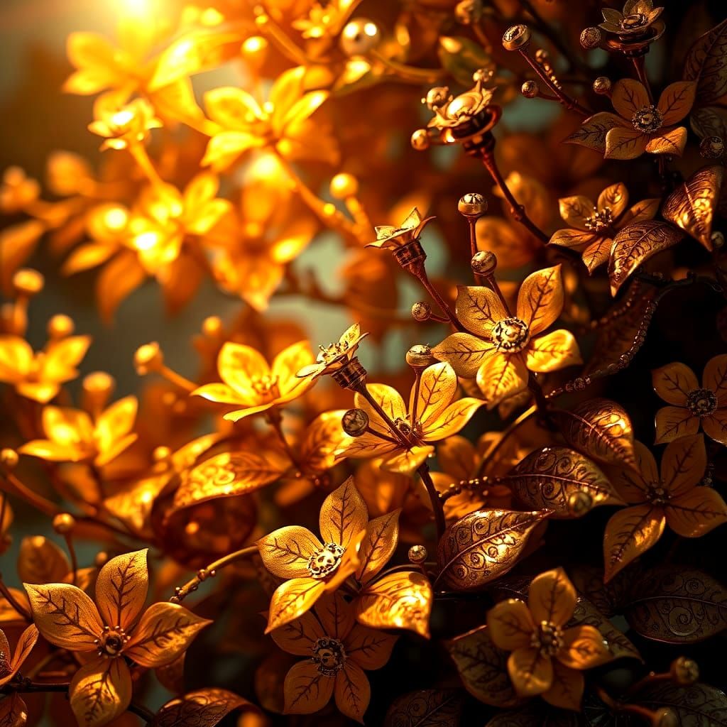Steampunk Bush with Art Nouveau Flowers