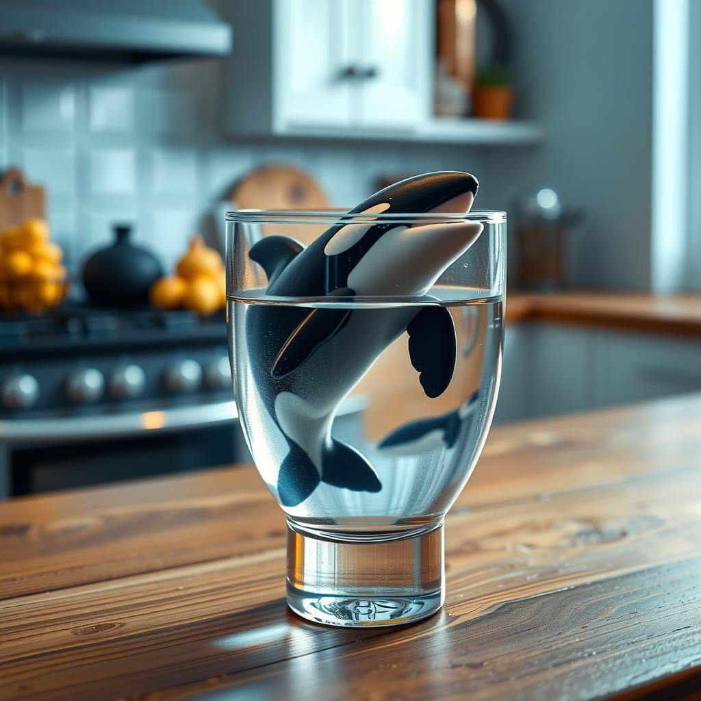Whimsical Orca in Glass, Inspired by Hyper-Realistic Photogr...